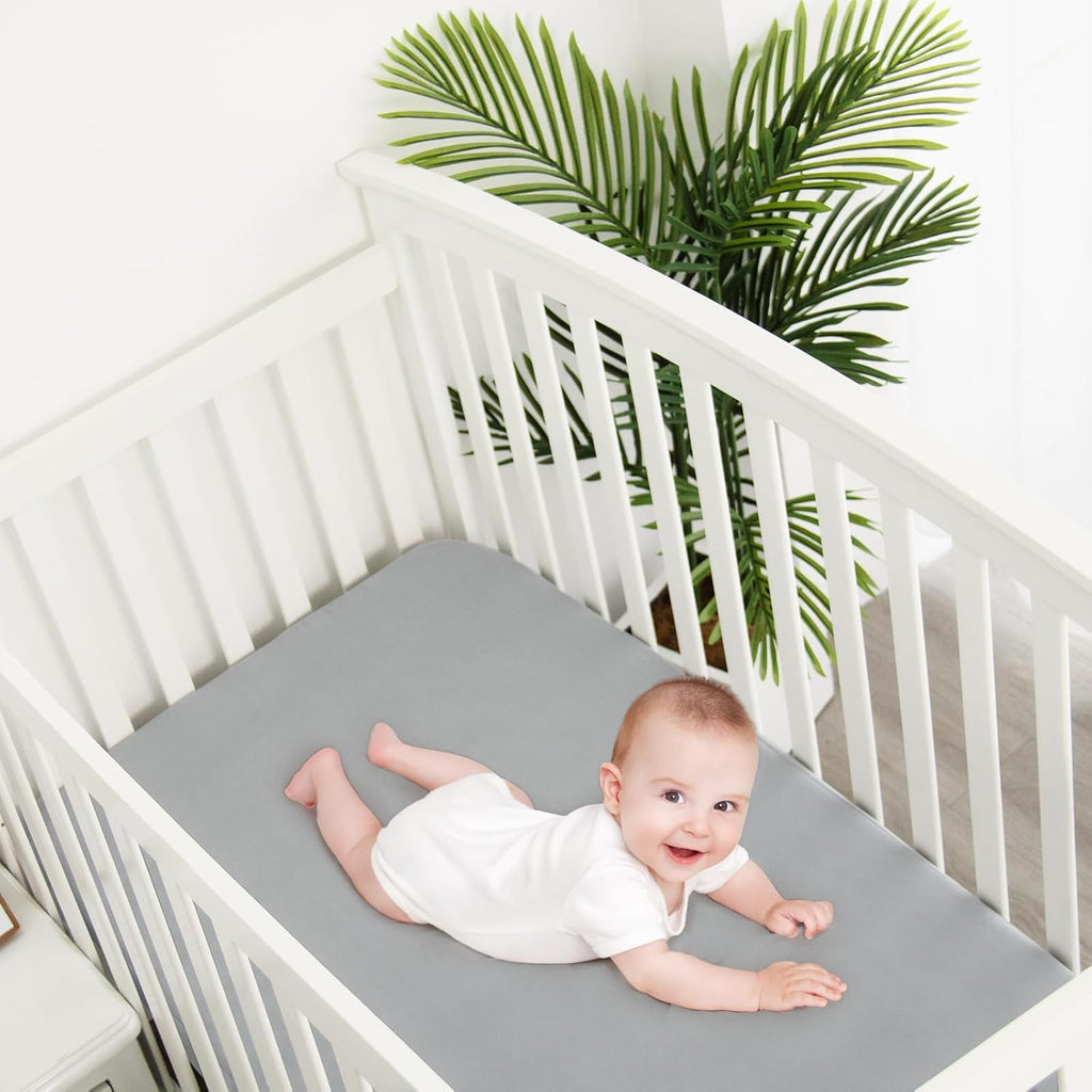 Skiennix Waterproof Crib Sheets - Ultra Soft & Breathable Toddler Mattress Protector | 2 Pack, Grey
