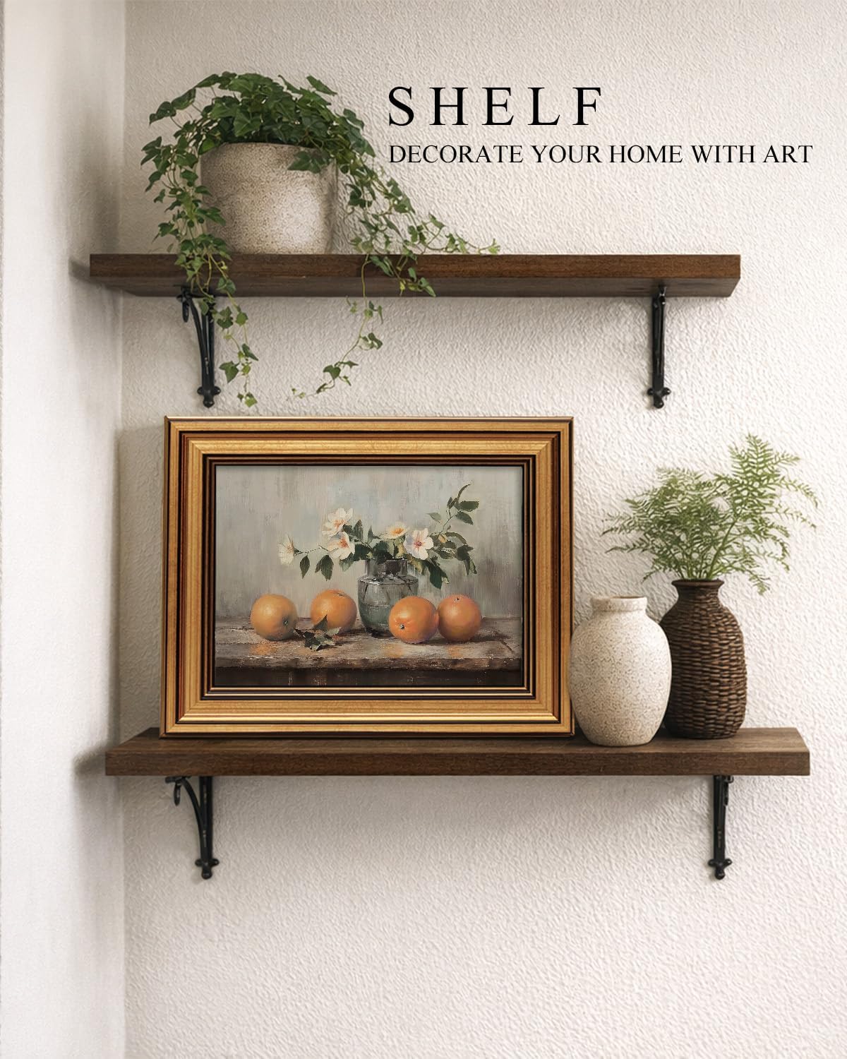VIYYIEA Vintage Gold Framed Canvas Prints - Rustic Still Life Oranges Wall Art | 8x10 Inch for Kitchen & Dining Room