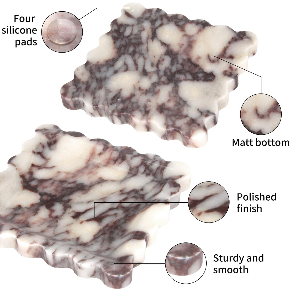 Square Marble Decorative Tray with Scalloped Edge,Luxury Natural Calcutta Stone Bathroom Vanity Tray, Dresser Top Perfume Coffee Home Sink Tray, Key Trinket Ring (Turkey Calacatta Viola, 8 * 8)