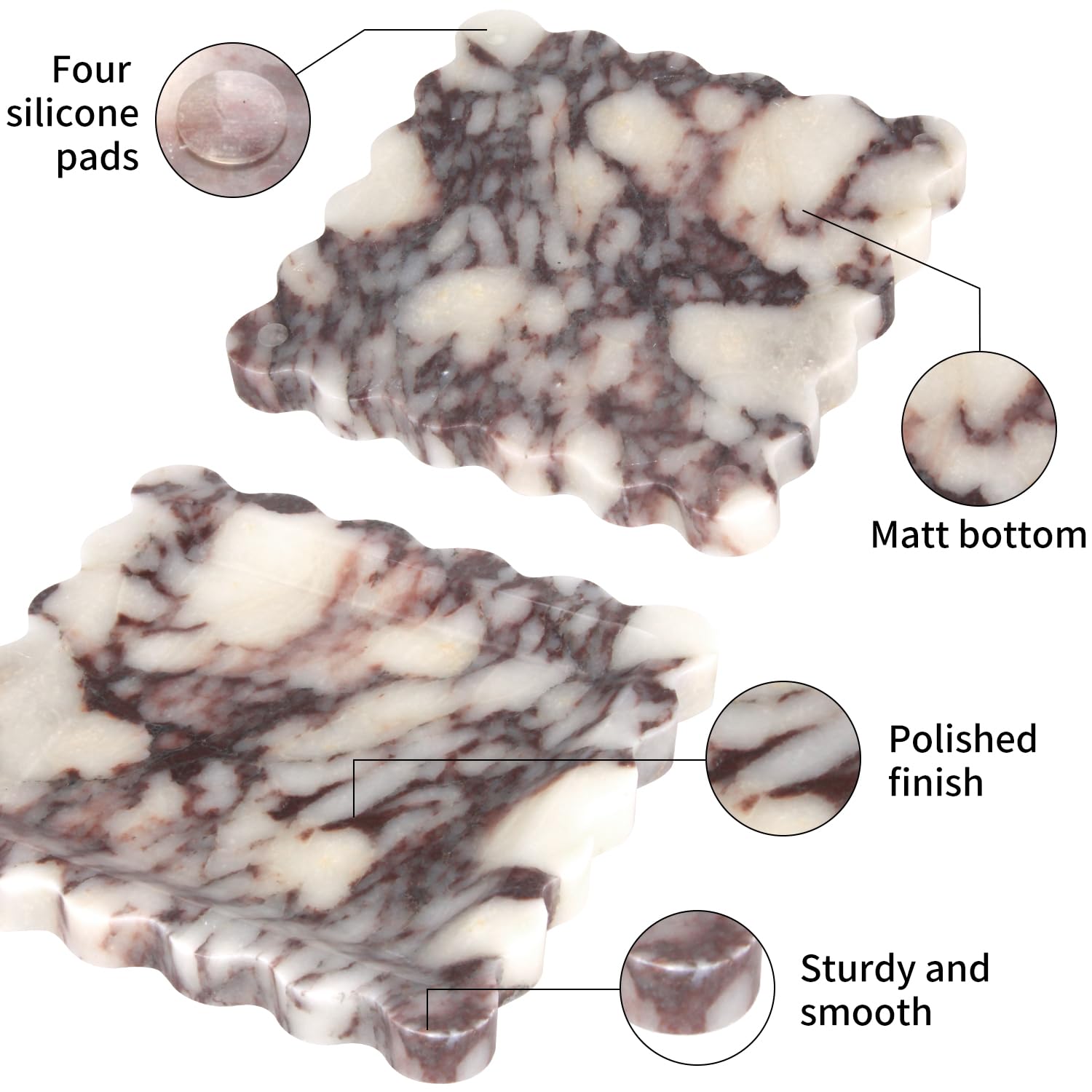 Square Marble Decorative Tray with Scalloped Edge,Luxury Natural Calcutta Stone Bathroom Vanity Tray, Dresser Top Perfume Coffee Home Sink Tray, Key Trinket Ring (Turkey Calacatta Viola, 8 * 8)