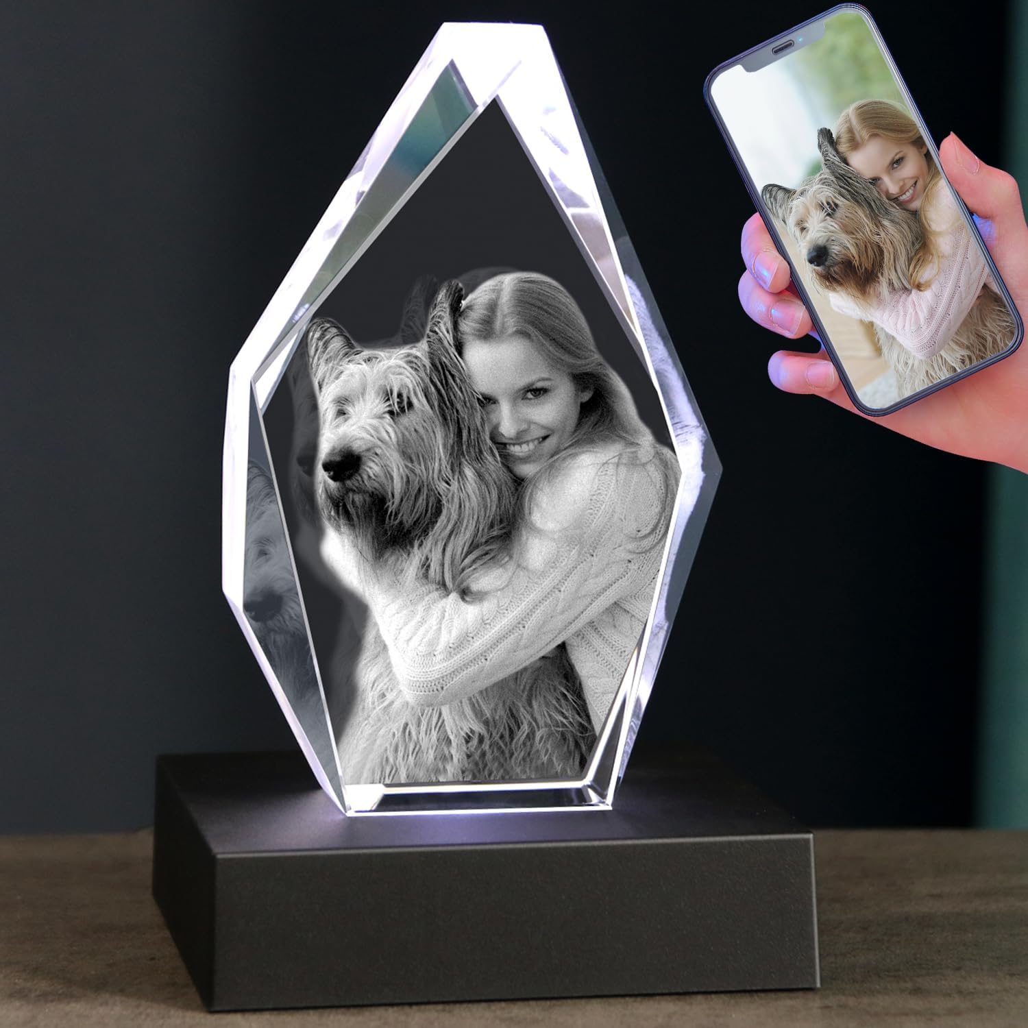 Skiennix Personalized Dog Memorial Gift - 3D Engraved Crystal Keepsake Photo Frame | Custom Pet Tribute