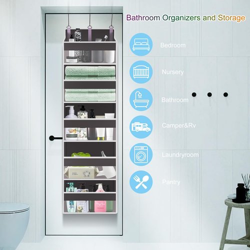XiflLife Over The Door Organizer Closet,5 Bins 10 Side Pockets,Hanging Organizer,Anti Tilt 44 lbs Load Organizers and Storage with Clear Window for Bedroom,Nursery,Rv,Bathroom,Camper(Light Grey)