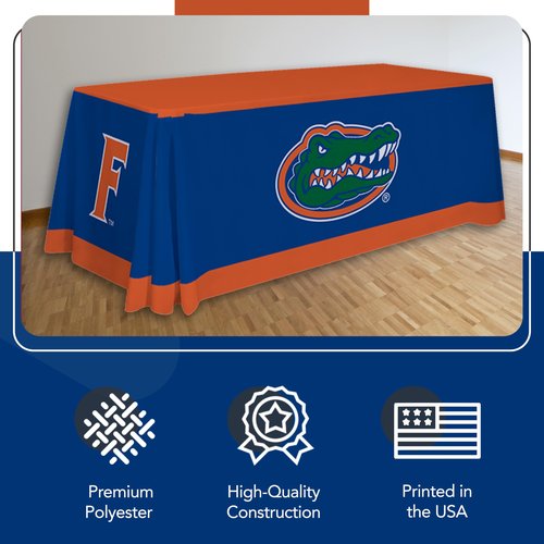 Florida Gators College Sports Printed Table Throw - NCAA Licensed - Polyester - School Tablecloth (Blue) (6' Draped)