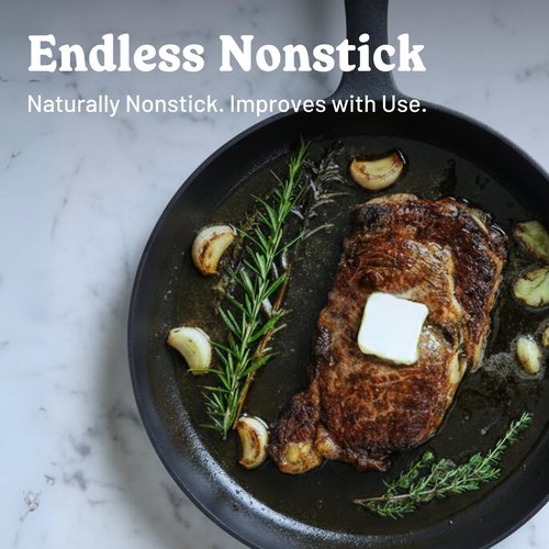 Flambo Skillet #10 - Non-Stick 10-Inch Pre-Seasoned Cast Iron Frying Pan | Versatile for Grilling, Frying, Searing