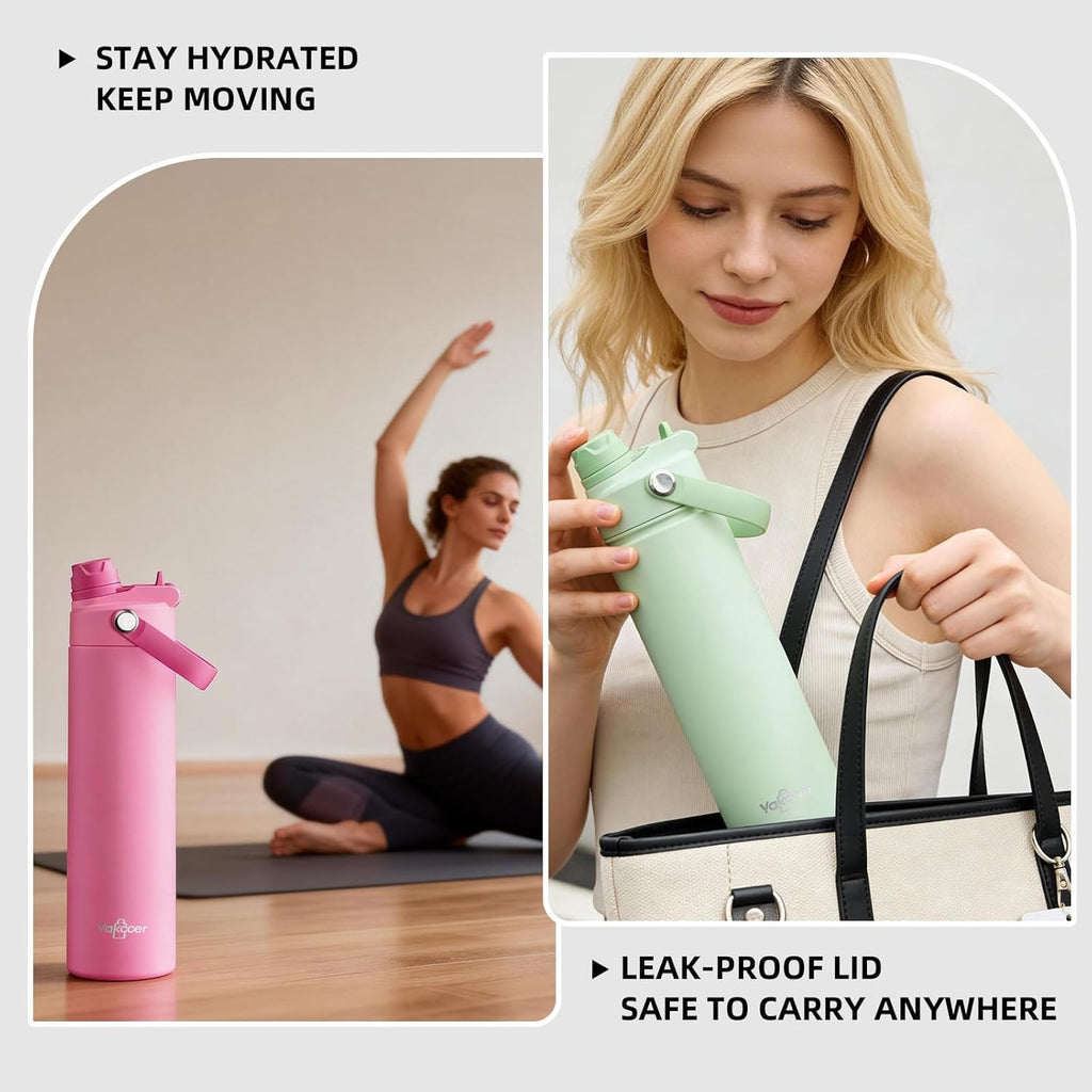 Skiennix 26oz Insulated Water Bottle - 2-in-1 Straw & Spout Lid | Leak-Proof, Keeps Drinks Cold for 24H, Pink
