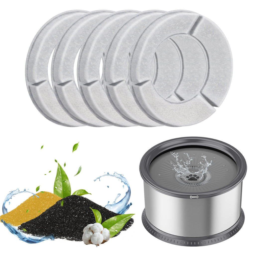 Twinsing 5PCS Replacement Filters for 4.5L/1.2Gal and 6.5L/1.6 Gal Dog Water Bowl
