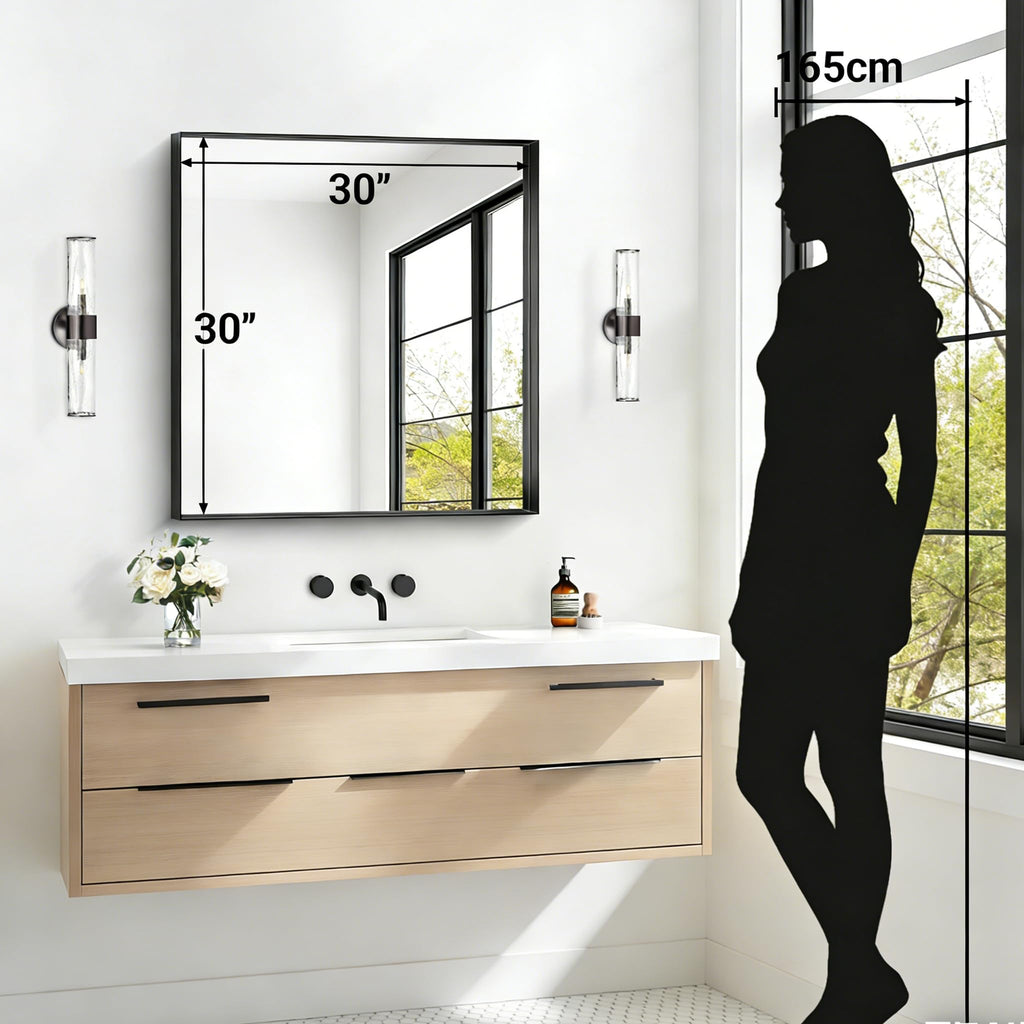 Black Bathroom Mirror, 30x30 Inch Rectangular Framed Mirror, Large Wall Mounted Bathroom Vanity Mirror Over Sink for Bedroom,Restroom, Living Room, Hangs Vertically or Horizontally