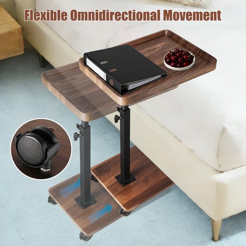 Dozesheep C Shaped End Table for Couch, Adjustable Height C Shaped Side Table with Wheels,TV Trays Table for Sofa, Bedroom,Living Room Small Spaces Couch Table