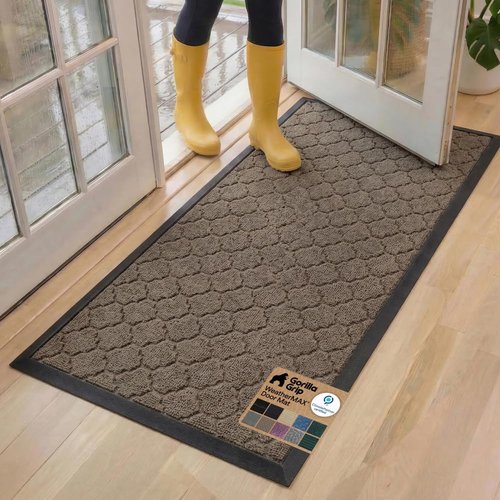 GORILLA GRIP 100% Waterproof Doormat - All-Season WeatherMAX, 60x24, Stain & Fade Resistant, Easy Clean, Latte Quatrefoil
