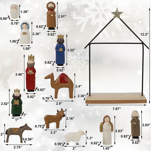Juegoal Christmas Nativity Set - 13 Mini Resin Figurines for Holiday Decor | Religious Table Ornaments