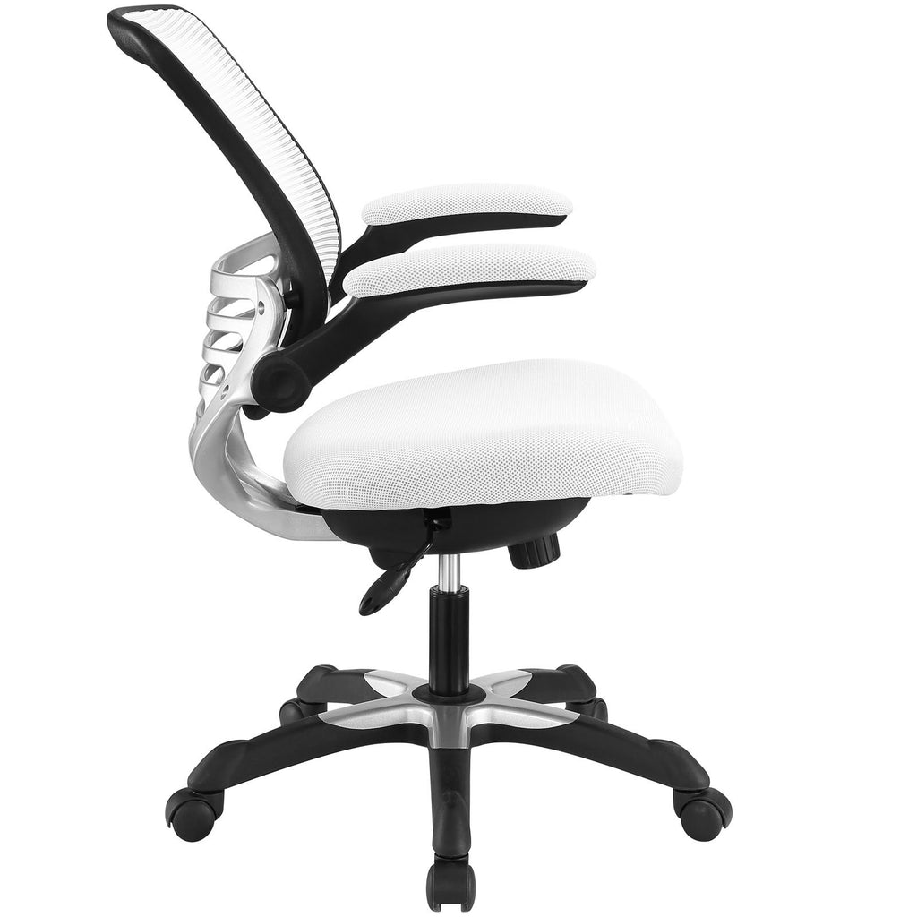 Modway Edge Mesh Back and Mesh Seat Office Chair In Black With Flip-Up Arms in White