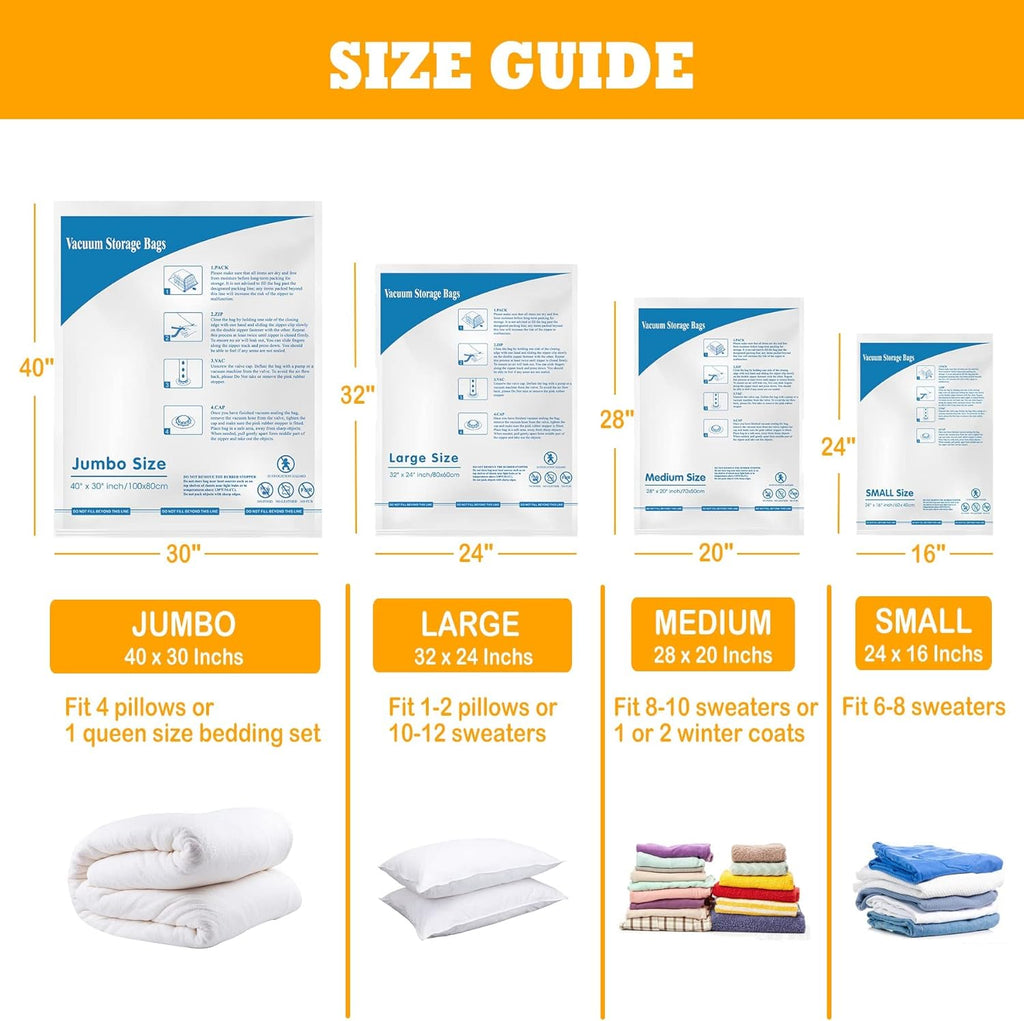 MEIQIHOME Vacuum Storage Bags - Jumbo Space Saver Sealer Bags for Clothing, Pillows & Bedding | 12 Pack