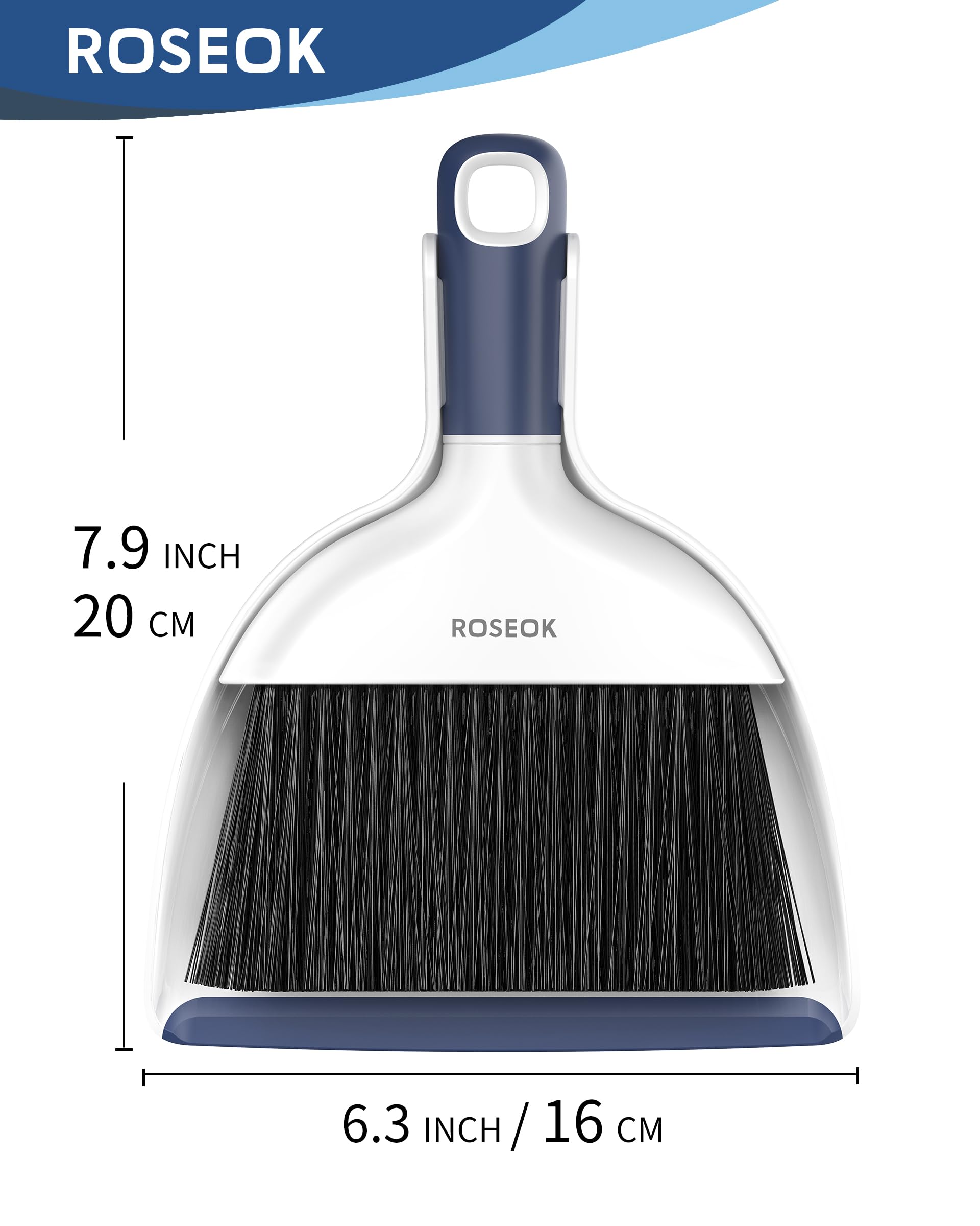 ROSEOK Mini Broom and Dustpan Set for Cleaning, Compact Desktop Dustpan with Brush for Kitchen Counter, Office, Car, Navy Blue, 1 Pack