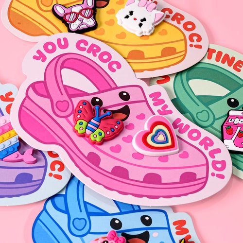 Zesua Valentines Day Cards for Kids School - Valentines Day Gifts for Kids - 30 Pcs Valentine Cards with 60 Shoe Charms - Cute Valentine Gifts for Classroom Exchange Boys Girls Toddlers Party Favors