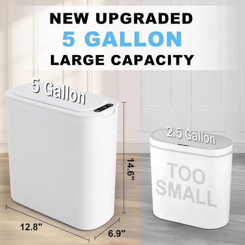 Cesun Motion Sensor Trash Can - 5 Gallon Touchless Smart Wastebasket for Bathroom & Office | White