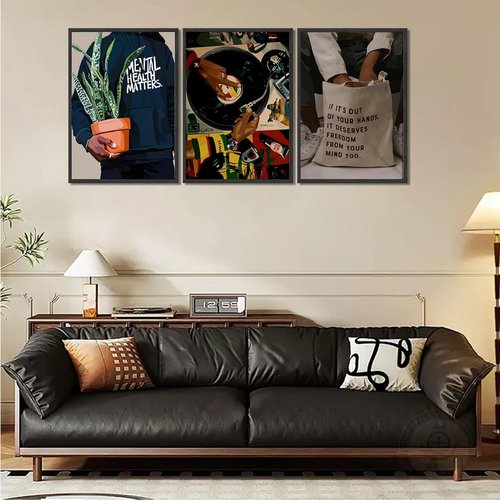 Black Men Wall Art Set of 3 | African American DJ Poster Prints | Stylish 12x16in Decor for Living Room & Bedroom
