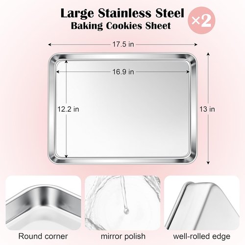 E-far Baking Pans Set - Stainless Steel Cookie Sheets Bundle | 3 Sizes: 12.5", 10.5", 9.4" - Dishwasher Safe