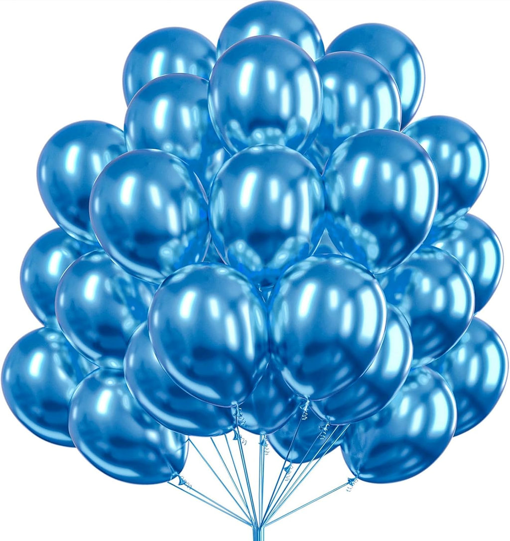 PartyWoo Metallic Blue Balloons - 50 Pcs 12 Inch Chrome Latex Helium Balloons for Celebrations