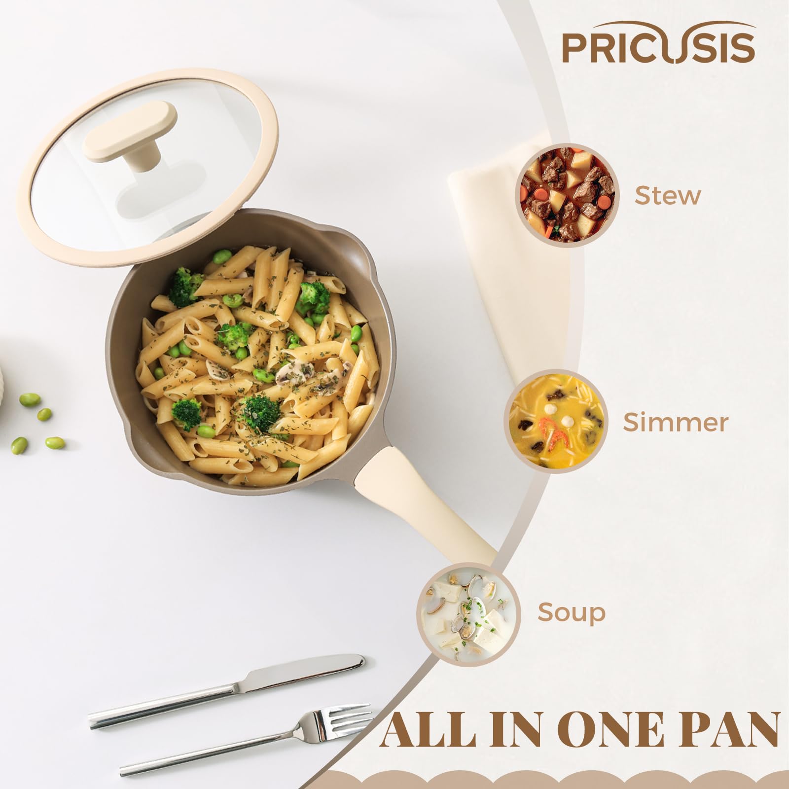 PRICUSIS Nonstick Saucepan Set with Lids, 2QT and 2.7QT Sauce Pan Set, Non Toxic Sauce Pots with Pour Spouts for Multipurpose Use, PFOA Free, Induction Compatible Apricot