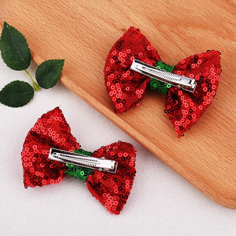 Sdopbinbin Red Christmas Sequin Hair Bow Clips for Women & Girls 2Pcs