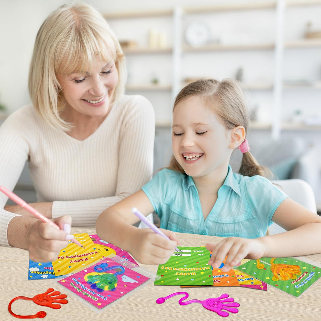 Skiennix Valentine Sticky Slappy Hands Toys - 28 Pack Non-Candy Classroom Gifts for Kids