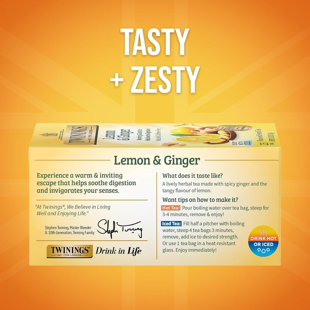 Twinings Lemon & Ginger Herbal Tea - Spicy Ginger & Lemon Peel | 150 Individually Wrapped Bags