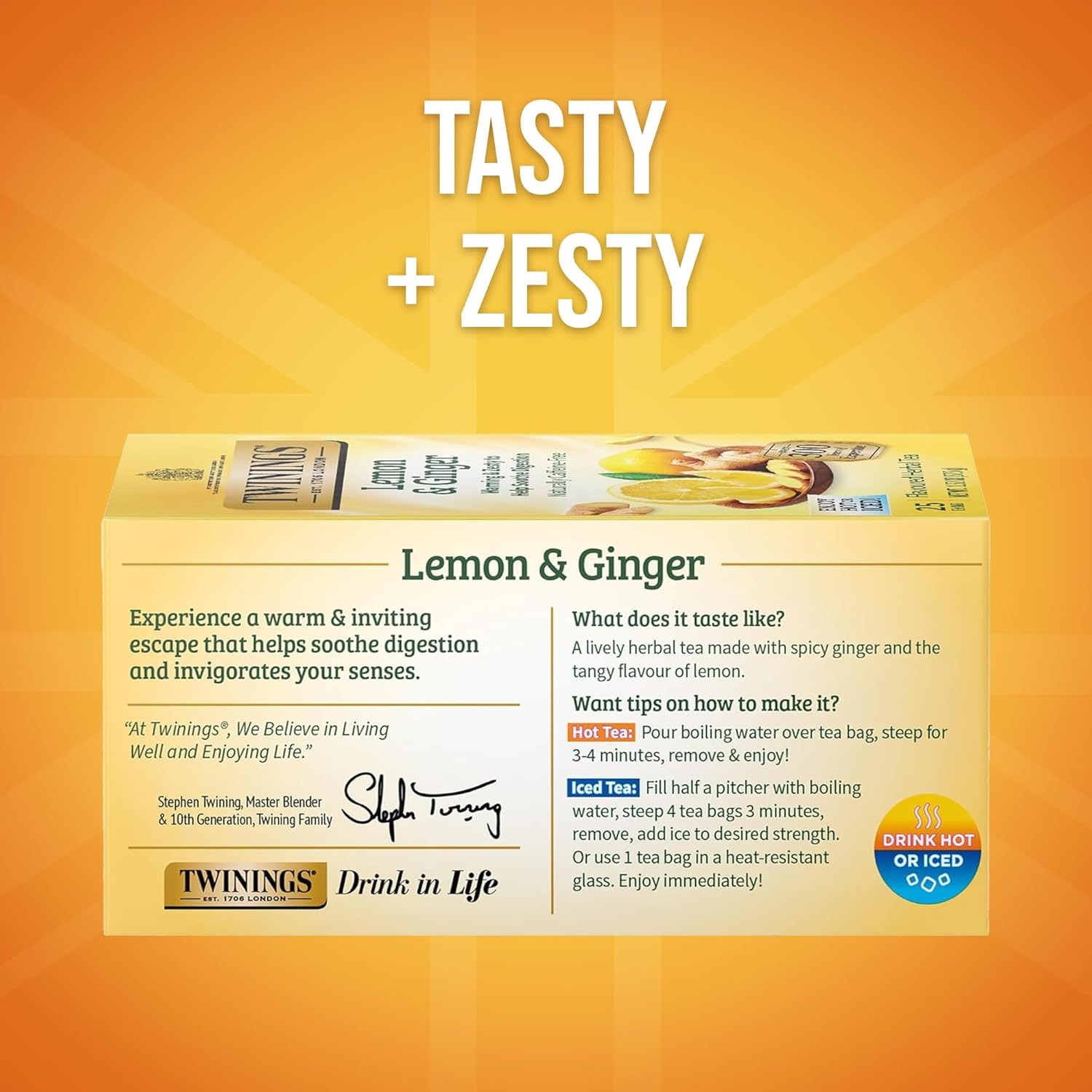 Twinings Lemon & Ginger Herbal Tea - Spicy Ginger & Lemon Peel | 150 Individually Wrapped Bags
