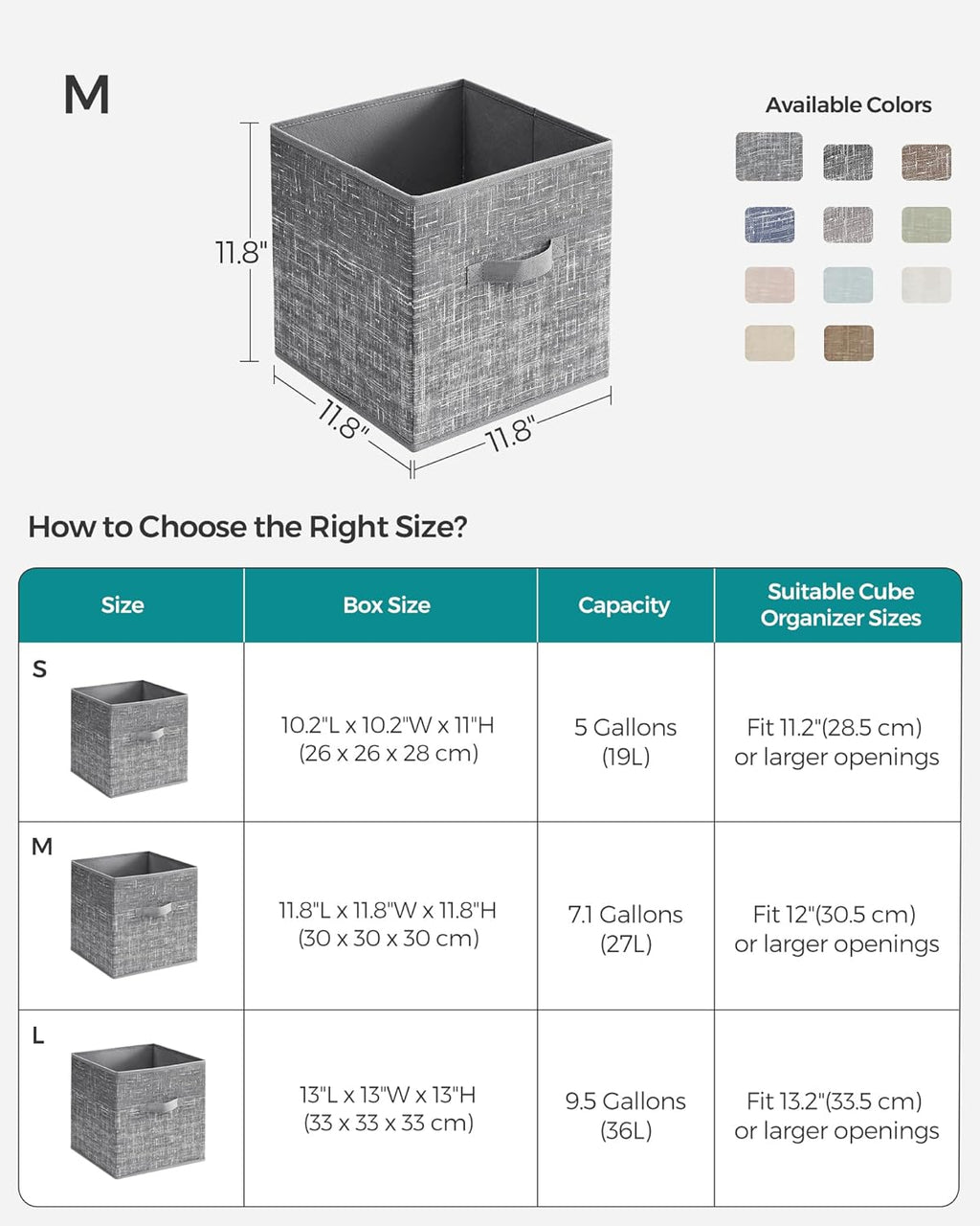 SONGMICS Storage Cubes - 11.8-Inch Foldable Non-Woven Fabric Bins with Double Handles | Set of 6 in Cattail Gray