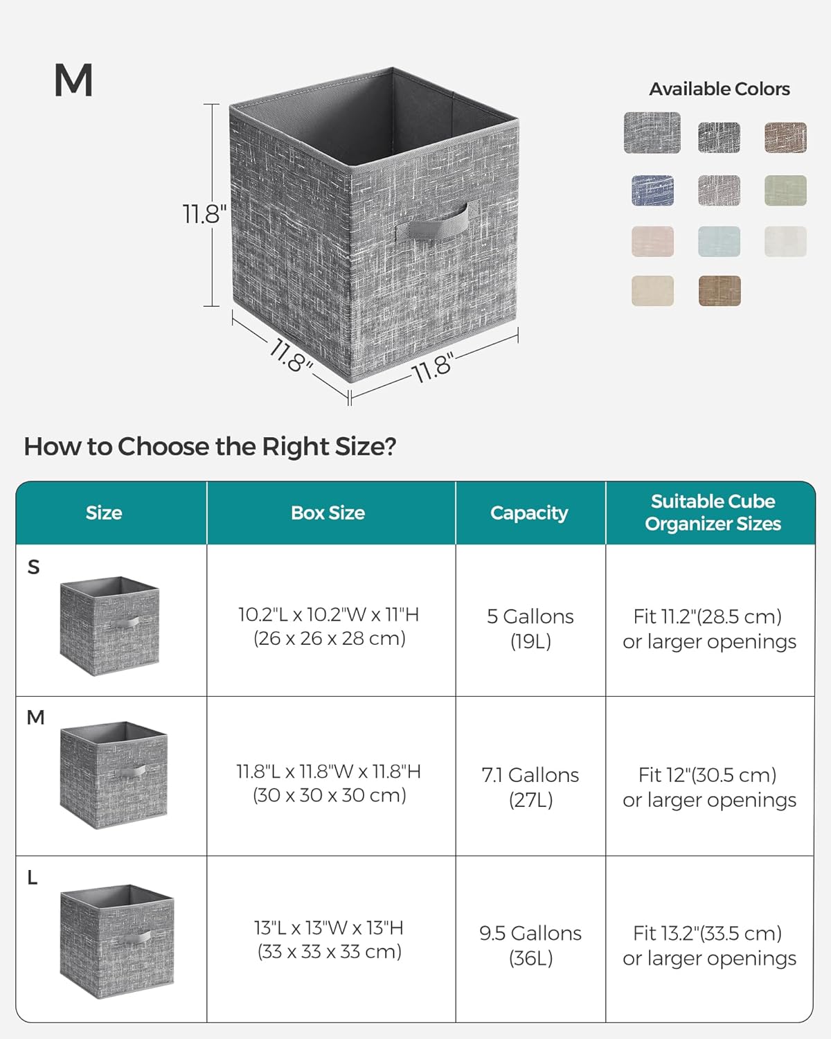 SONGMICS Storage Cubes - 11.8-Inch Foldable Non-Woven Fabric Bins with Double Handles | Set of 6 in Cattail Gray