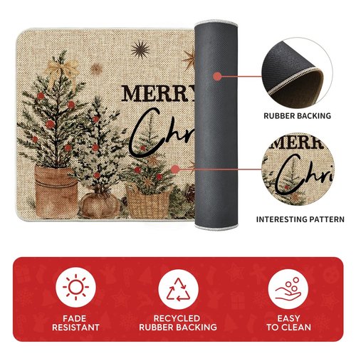 Artoid Mode Holly Ornament Merry Christmas Kitchen Mats Set of 2, Winter Home Decor Low-Profile Kitchen Rugs for Floor - 24"x35"+24"x59"+24"x72"