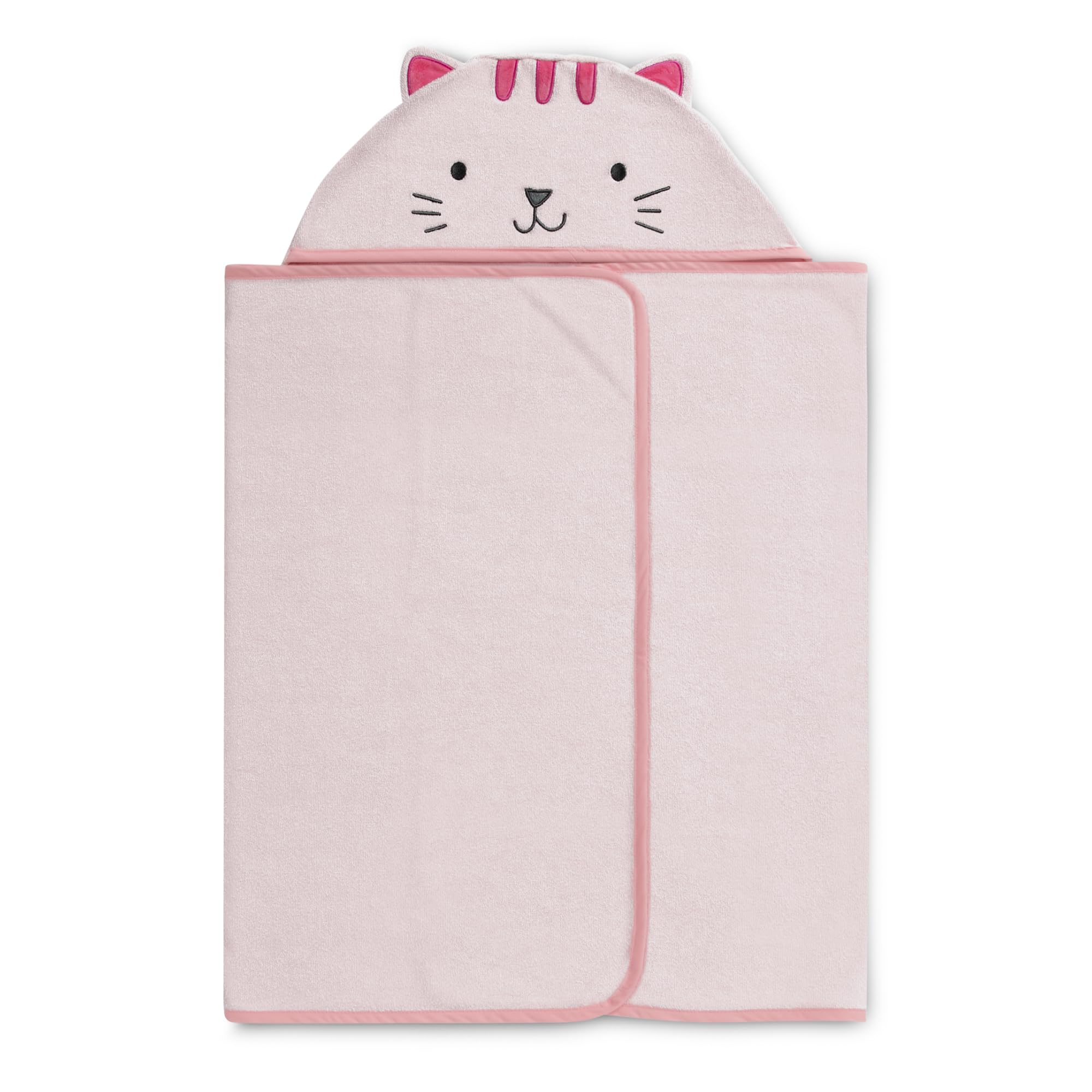 Delta Children Kids Hooded Bath Towel with Pockets - Super Soft and Absorbent- Great Gift for Boys and Girls, Pink Cat
