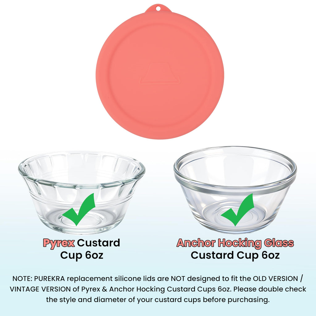 Purekra 4 PCS Silicone Replacement Lids for Pyrex and Anchor Hocking Glass Custard Cups 6oz, Prepware Dessert Cup Cover, Silicone Lids for Food Storage, Dishwasher Safe (Containers NOT Included)