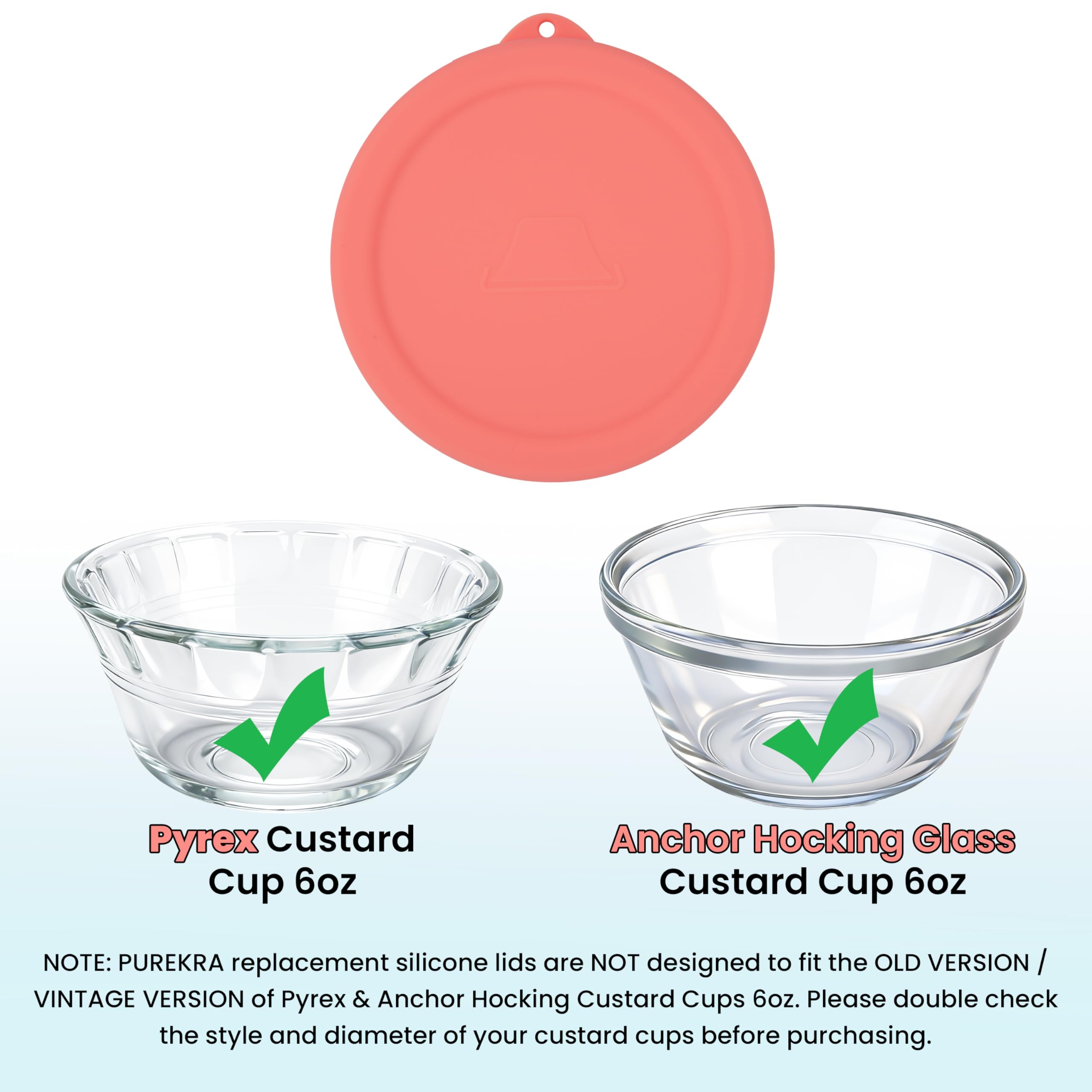 Purekra 4 PCS Silicone Replacement Lids for Pyrex and Anchor Hocking Glass Custard Cups 6oz, Prepware Dessert Cup Cover, Silicone Lids for Food Storage, Dishwasher Safe (Containers NOT Included)