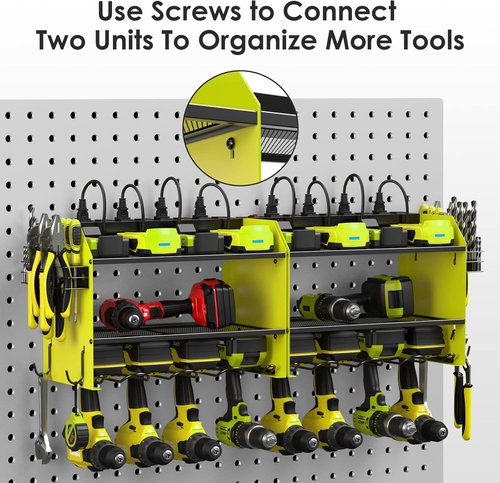 CCCEI Modular Power Tool Organizer - Wall Mount Charging Station & Heavy Duty Rack | Green, 2 Pack