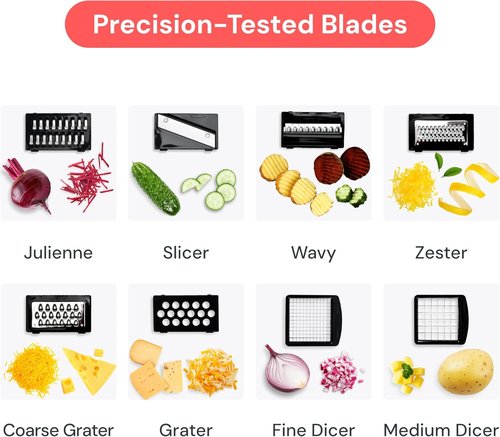Fullstar Vegetable Chopper & Mandoline Slicer - 8-in-1 Food Prep Tool with Container & Julienne Feature | Black