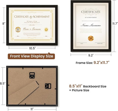 Black 8.5x11 Picture Frame Set of 2 | Shatter-Resistant Plexiglass | Tabletop & Wall Mount