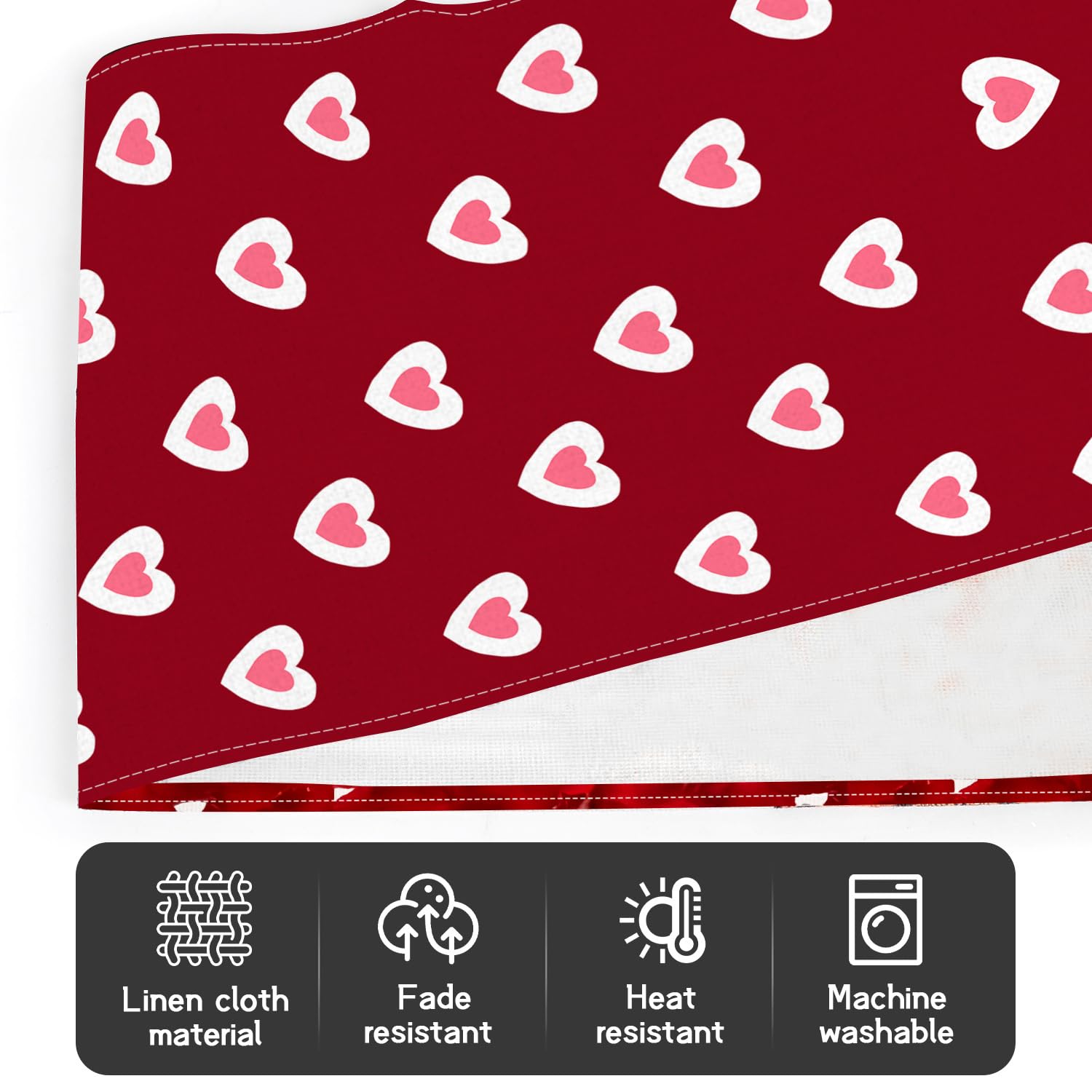 Valentine's Day Table Runner Linen Red Love Heart Table Runner Love Cloth Dresser Scarves for Valentines Holiday Home Kitchen Dining Style Table Decoration (13*72 Inch)