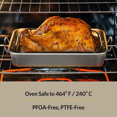 Glad Roasting Pan Nonstick 11x15 - Heavy Duty Metal Bakeware Dish with Rack - Large Oven Roaster Tray for Baking Turkey, Chicken, and Veggies