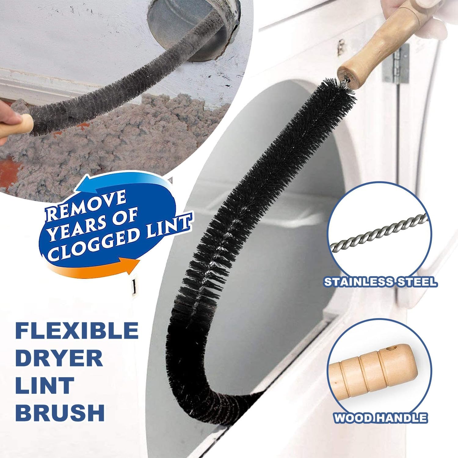 Sealegend Dryer Vent Cleaner Kit - 2-Piece Lint Vacuum Attachment & Brush for Effective Cleaning | Flexible Black Hose