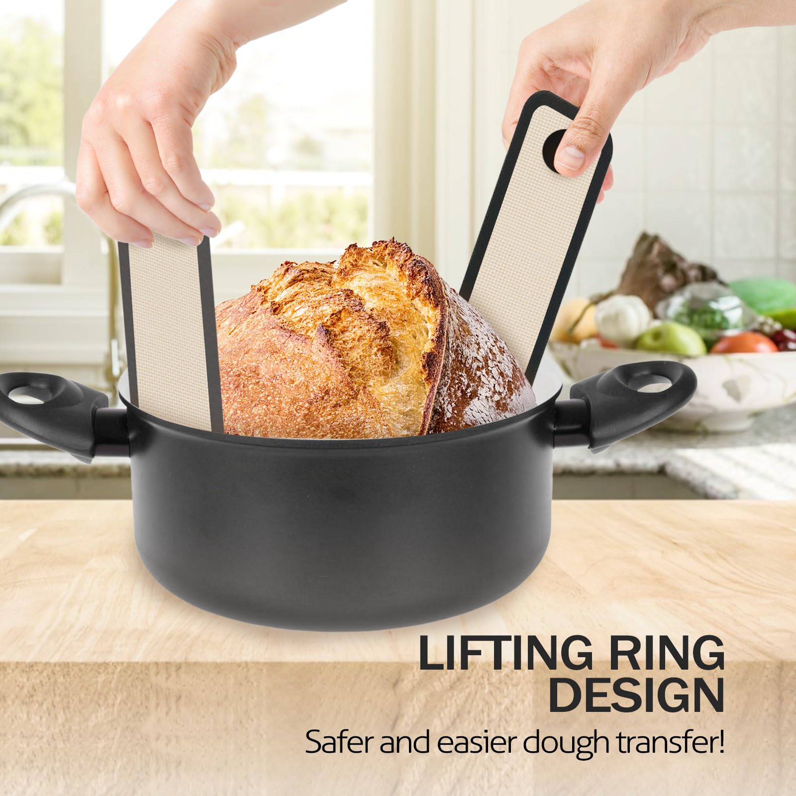 Silicone Bread Sling for Dutch Oven, 2 PCS Non-Stick & Easy to Clean Reusable Silicone Bread Baking Mat with Long Handles, Easy Transfer Sourdough
