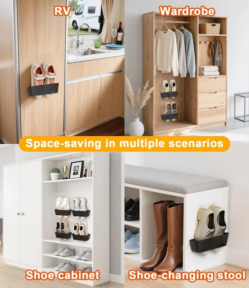 DegMongee 6-Pack Wall Mounted Shoe Rack with Sticky Strips, Space Saving Hanging Shoe Rack, No-Drill Hanging Shoe Shelves, Ideal for RV, Campers, Door, Closet