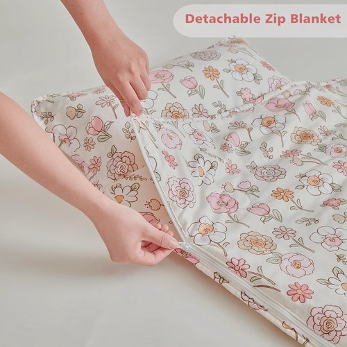 Floral Toddler Nap Mat with Zipper,Detachable Minky Blanket and Removable Pillow,Soft Slumber Bags for Girls,Kids Sleeping Bag for Daycare Preschool Kindergarten,Flower Toddler Sleeping Mat - Pink