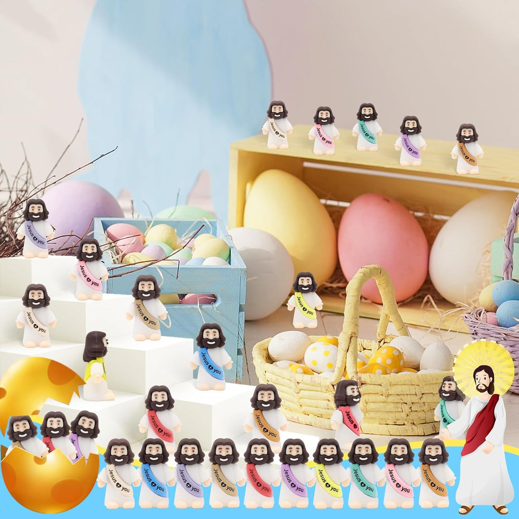 YuDanae Jesus Loves You Figures - 100pcs Baby Jesus Party Favors for Baptism & Easter Crafts (Macaron)