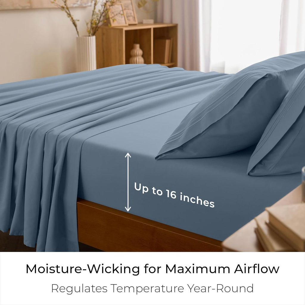 Mellanni King Sheets Set - 4 PC Hotel Luxury Bedding | Extra Soft, Cooling, Wrinkle Resistant (King, Blue Hydrangea)