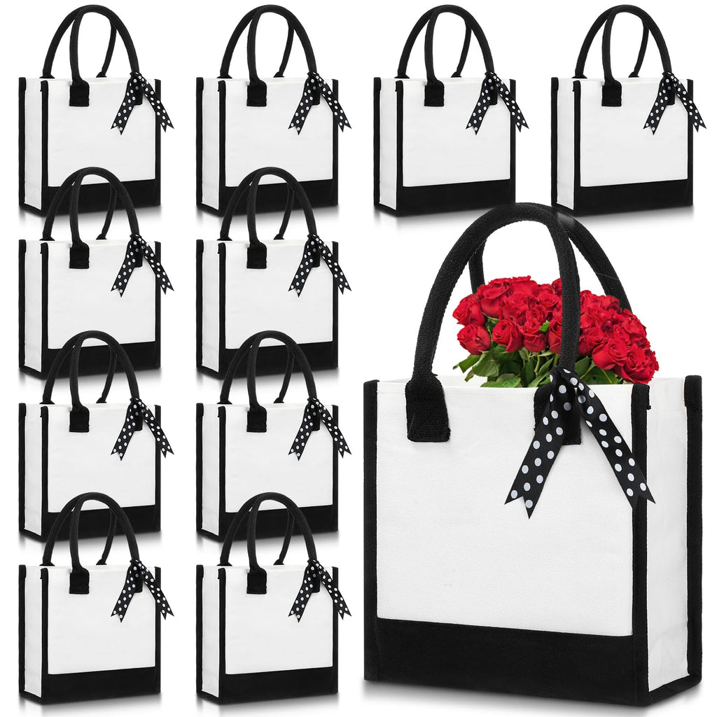 Sunnymove 12 Pcs Small Canvas Tote Gift Bags Bulk for Women Size 10 x 10 x 4 Inch Sublimation Personalized Blank Shopping Tote with Handle for Wedding Bridesmaid Birthday Party