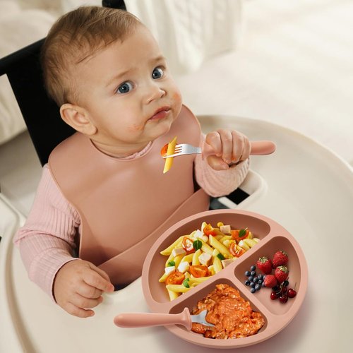 Eascrozn Toddler Plates - 3 Pack Divided Suction Plates | Food Grade Silicone, BPA Free, Non-Slip