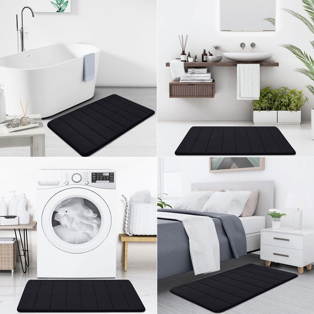 Buganda Memory Foam Bath Mat, 34" x 20", Ultra Soft and Non-Slip Bathroom Rugs, Water Absorbent and Machine Washable Bath Rug for Bathroom, Shower, and Tub, Black