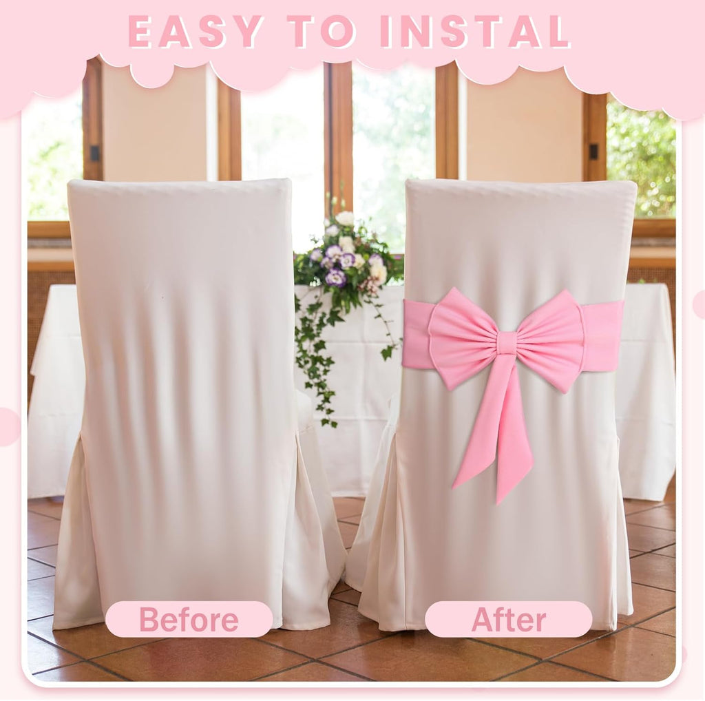 Skiennix Spandex Chair Sashes - 10 Pcs Elastic Chair Bows for Weddings & Events | Pink