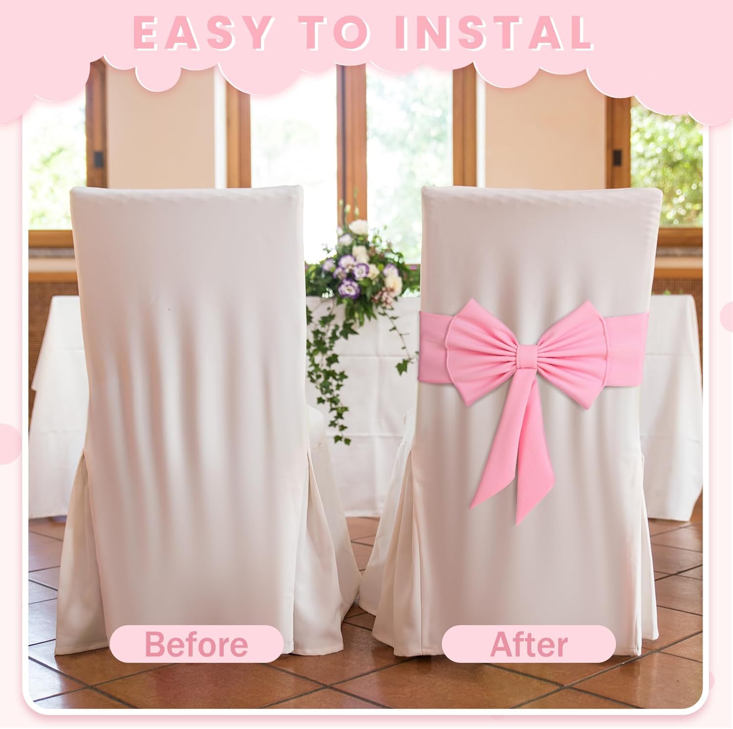 Skiennix Spandex Chair Sashes - 10 Pcs Elastic Chair Bows for Weddings & Events | Pink