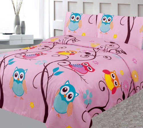 Sapphire Home 6 Piece Owl Bedding Set for Girls, Kids Bed in a Bag, Comforter Set with Bed Sheets, Pillow Case, Toy Pillow, Toddler Bedroom Kit, Owl Room Decor for Girls, Twin Size